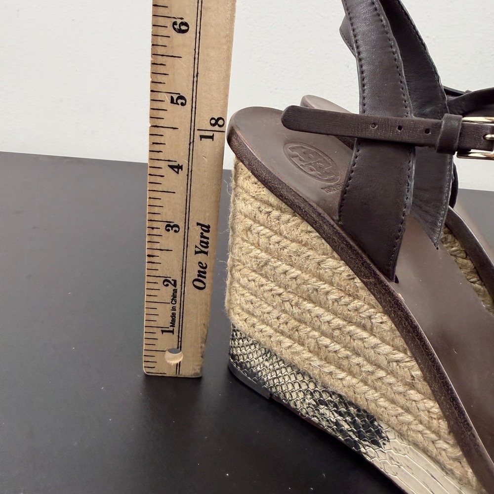 Tory Burch Sandals Womens 8.5M Brown Snakeskin Espadrille Wedge Heels Casual Fun - Picture 15 of 16